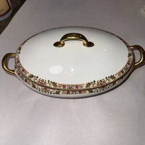 ANTIQUE B&C Limoges covered vegetable bowl The Arenida Print Discontinued Floral